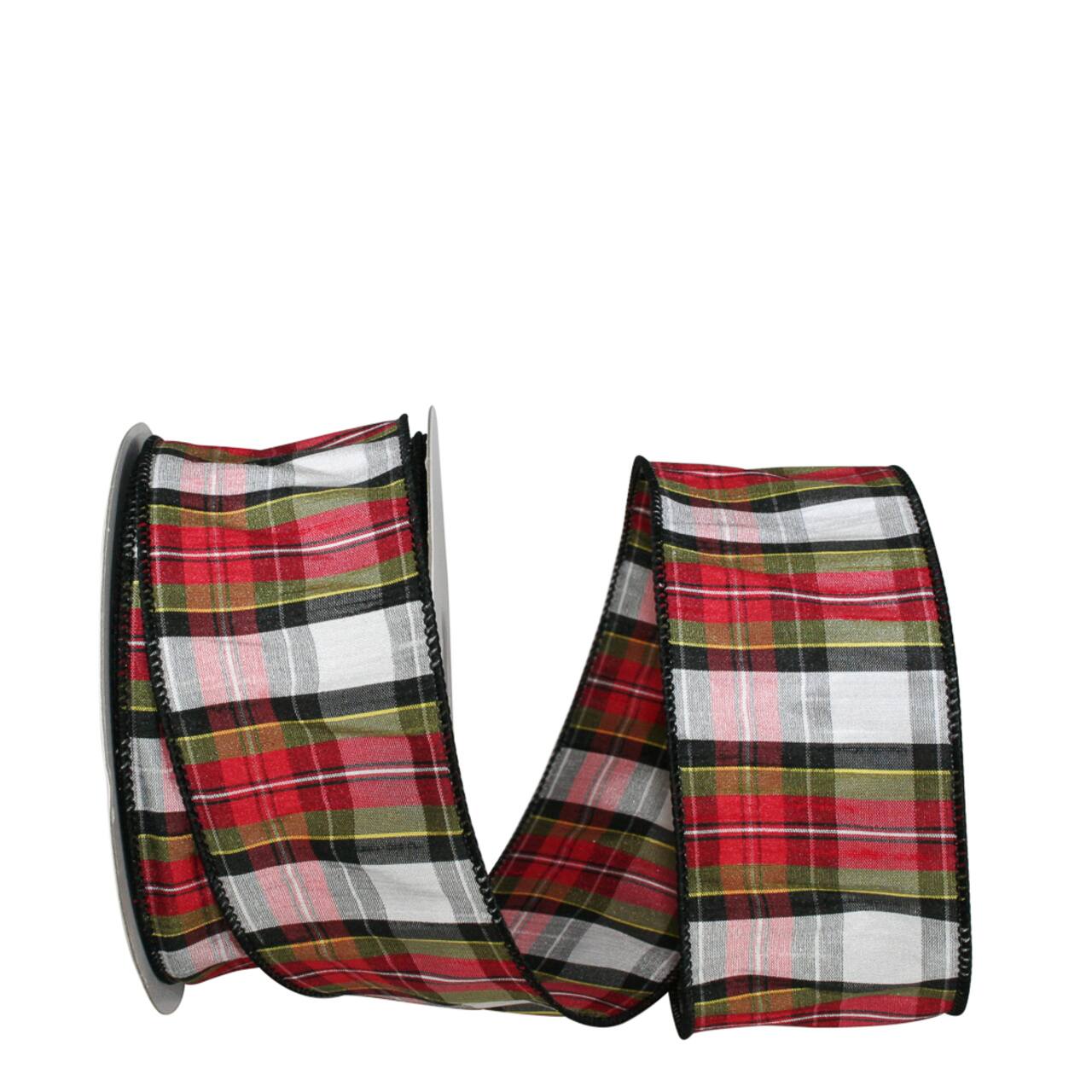 JAM Paper 2.5" x 20yd. Holiday Dupioni Wired Edge Traditional Plaid Ribbon